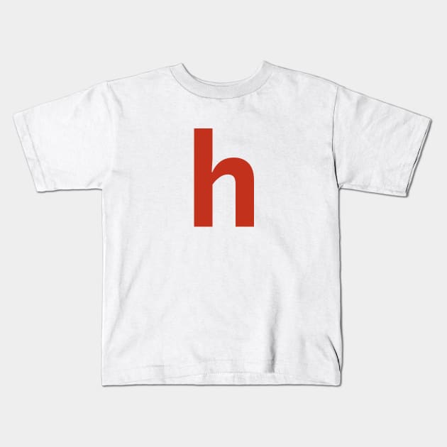 Letter h in Red Text Minimal Typography Kids T-Shirt by ellenhenryart